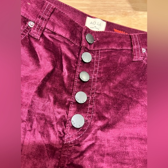 Alice‎ & Olivia STRETCH VELVET Good High Rise Exposed Skinny Jeans Maroon PURPLE - Picture 6 of 8